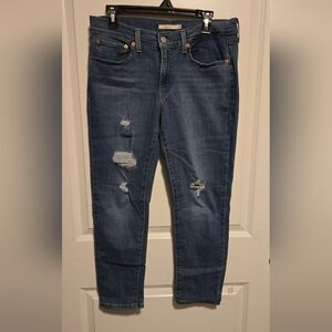 Levi Strauss Womens Distressed Blue Boyfriend Jean